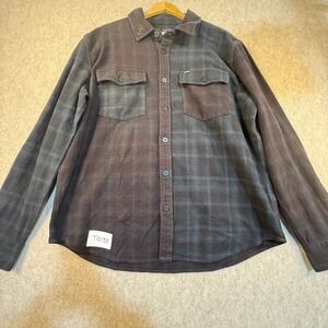 Dark Seas Division Mens XL Flannel Shirt Split Plaid Anchor Pin Button Down